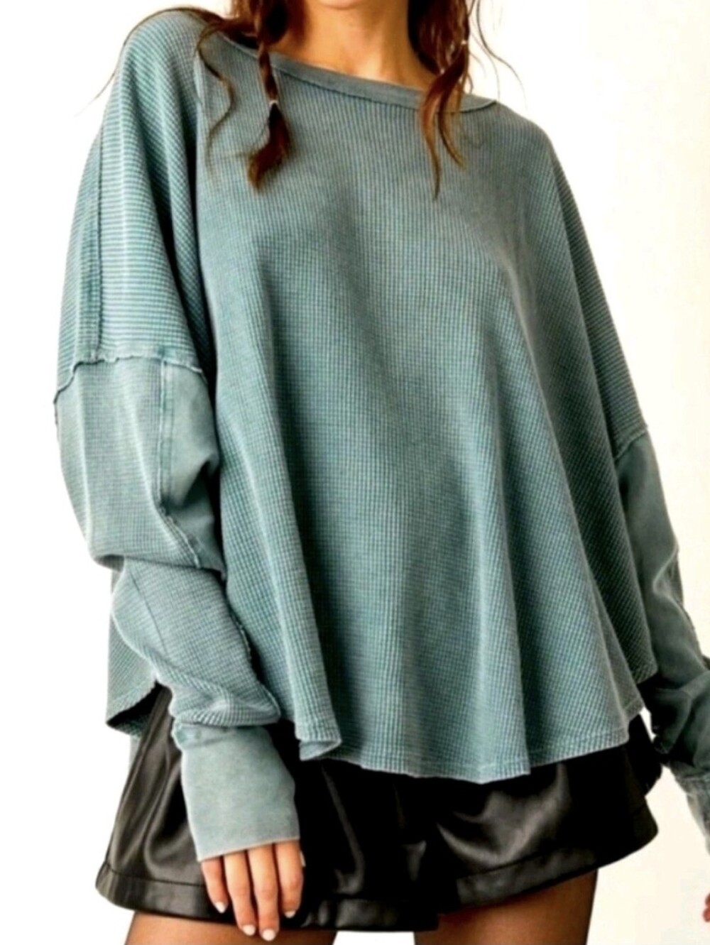 We The Free Oversized Microphone Drop Thermal Top in the Silver Pine Medium NWOT